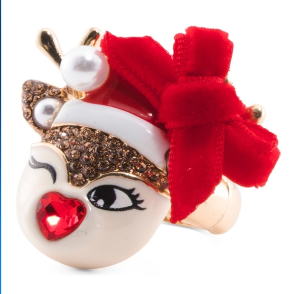 Charming Holiday Reindeer Ring with Red Bow - Picture 2 of 12